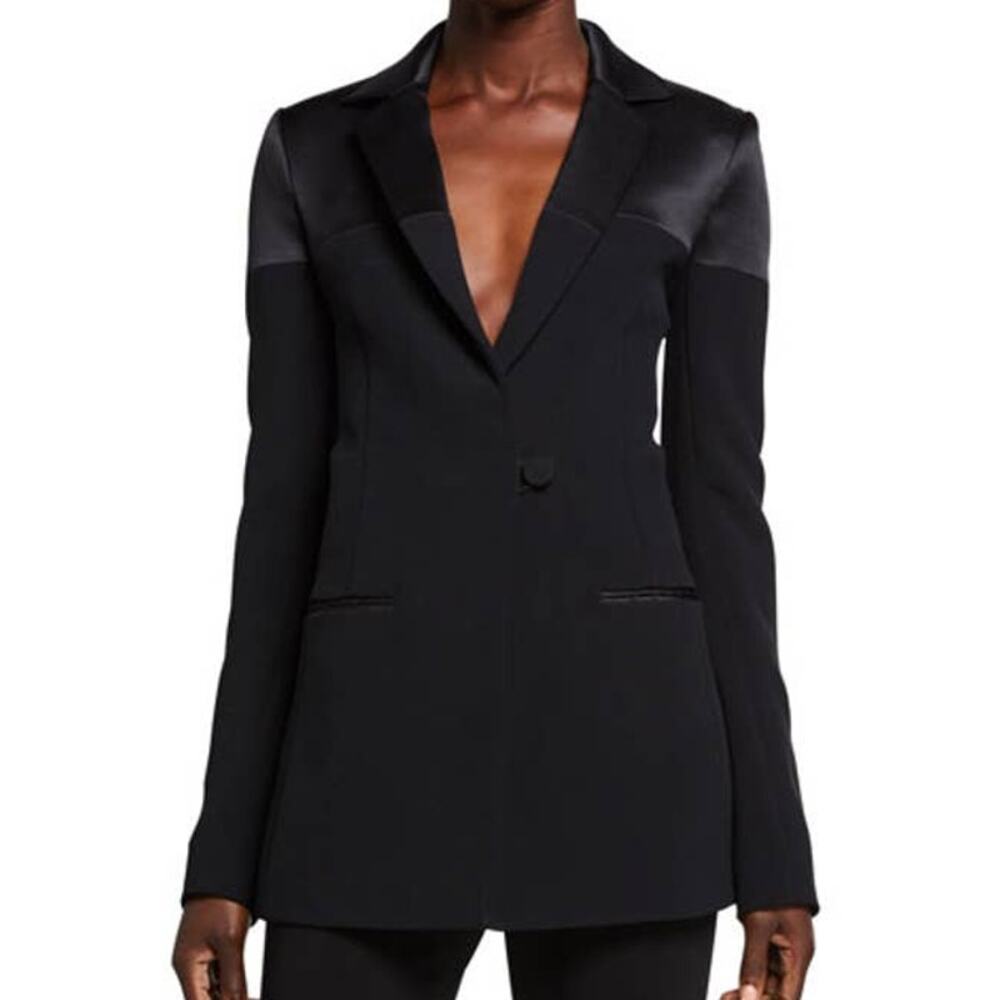 Cushnie NWT Satin Panel Cady Jacket Black Size 2 MSRP $1,594 Silk One Button